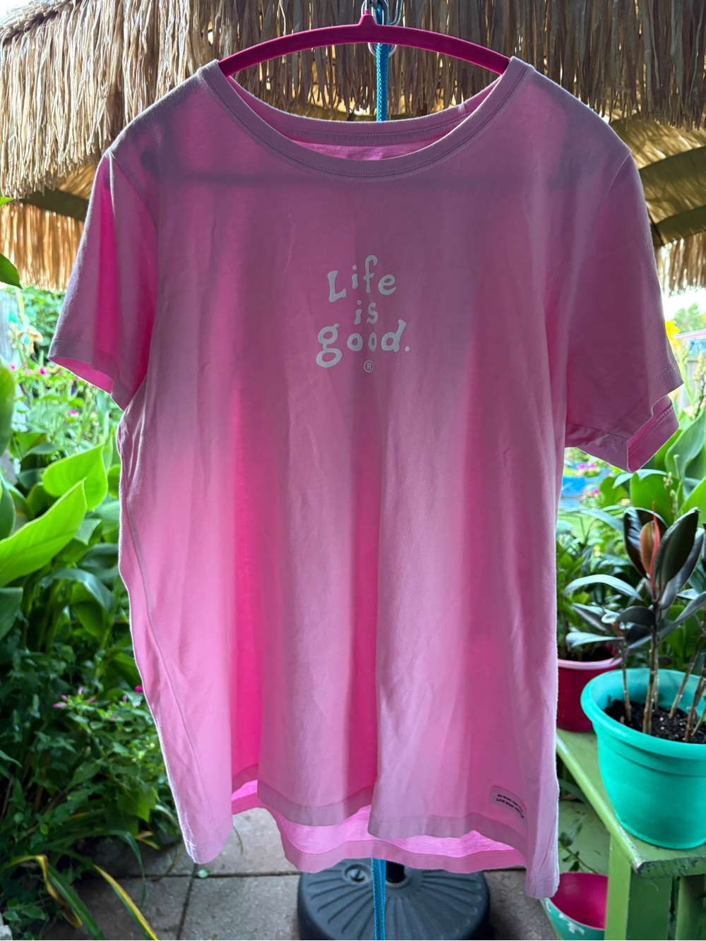 Life Is Good Pink Crewneck Tee with White Logo